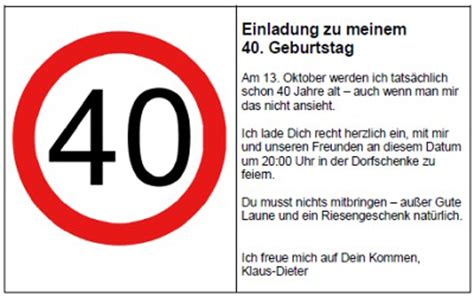 Finde schnell die richtigen worte und gratuliere mithilfe unserer 4 mustertexte und 44 sprüche zur runden vierzig. Einladung zum 40 Geburtstag - Einladungen Geburtstag