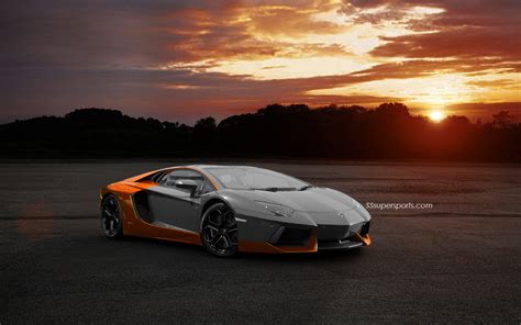 Bicolore Lamborghini Aventador In Beautiful Sunset By