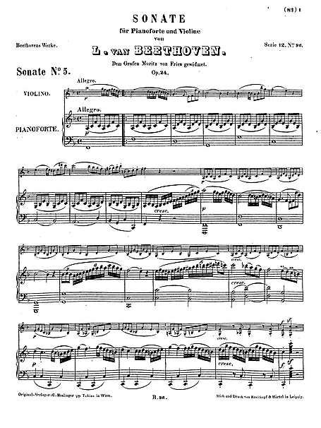 Violin Sonata No 5 Op 24 Ludwig Van Beethoven Noten Cantorion Freie Noten