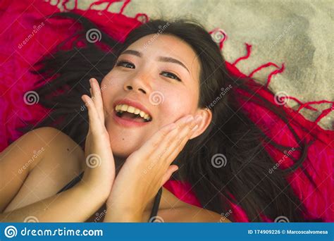 Outdoors Fresh And Natural Portrait Of Young Beautiful And Happy Asian