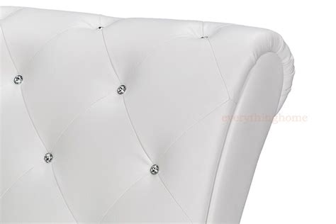 Modern White Chaise Lounge Chair Faux Crystal Button Tufted Faux