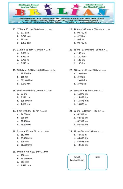 Soal Matematika Kelas Satuan Panjang Waktu Soal Konversi Satuan Hot