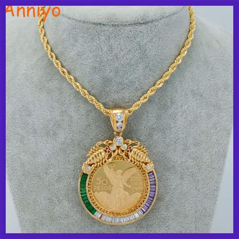 Anniyo Big Coin Necklaces For Womenmen Gold Colorcopper Mexican Peso