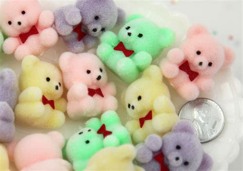 Delish Beads 27mm Pastel Flocked Mini Bear Colorful Little Miniature
