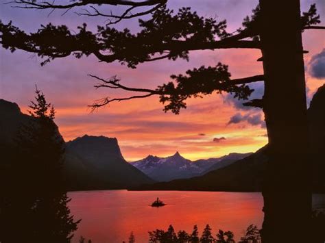 St Mary Lake At Sunset Glacier National Park Montana Usa