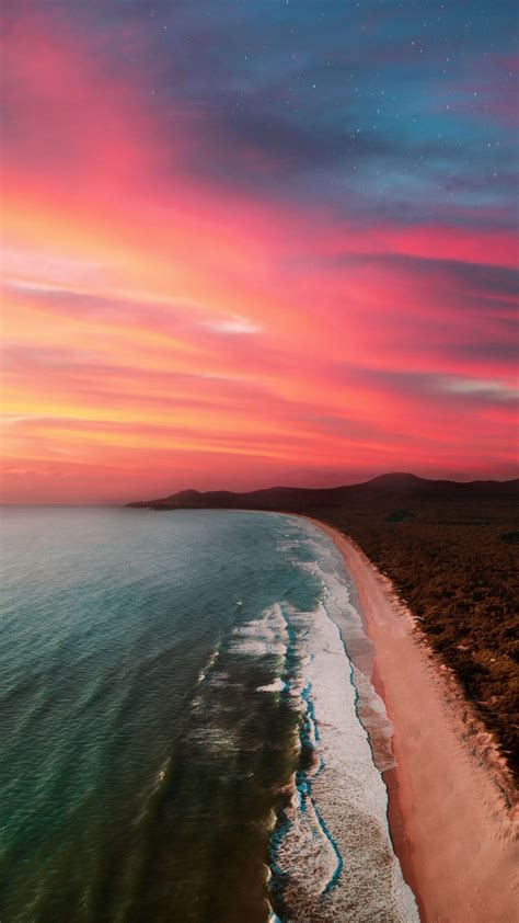 1440x2560 Calm Beach During Sunset Cloudy Sky Nature Wallpaper In