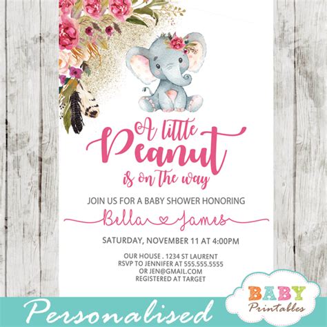 boho floral elephant baby shower invitations girl