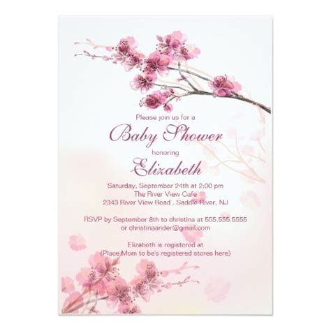 All you need to do is print, trim, and cut in all of our invitation templates are set up two to a page and are ready to be instantly downloaded and printed onto 8 1/2 by 11 paper or card stock. Elegant Pink Cherry Blossom Floral Baby Shower Invitation ...