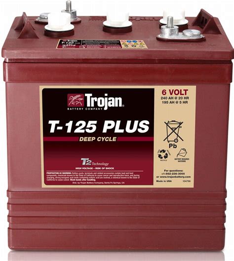 Trojan T 125 Plus 6v 240ah Deep Cycle Traction Battery Elpt Connector