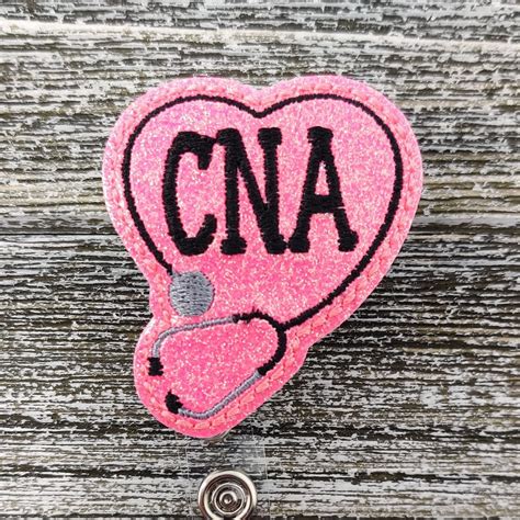 Bright Pink Glitter Vinyl Cna Stethoscope Heart Badge Holder Etsy
