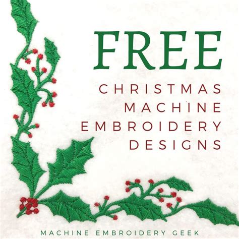 A Machine Embroidery Pattern With Holly Leaves And Red Berries On White