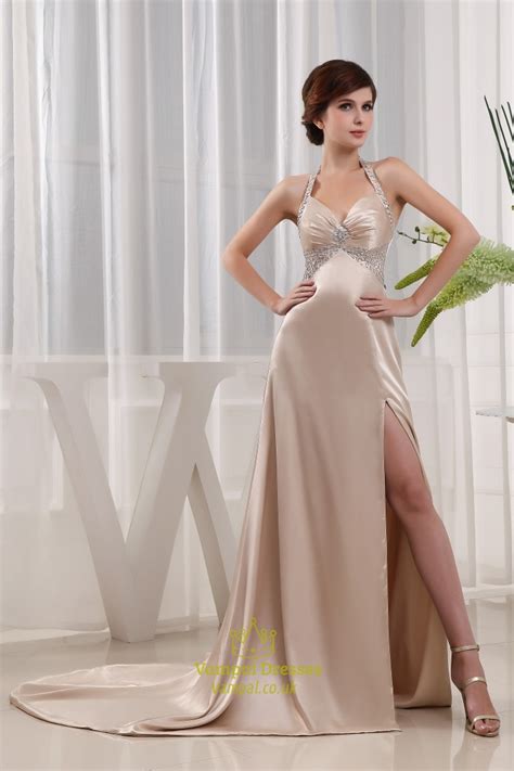 A Line Floor Length Sweetheart Empire Waistline Beadings Prom Dresses