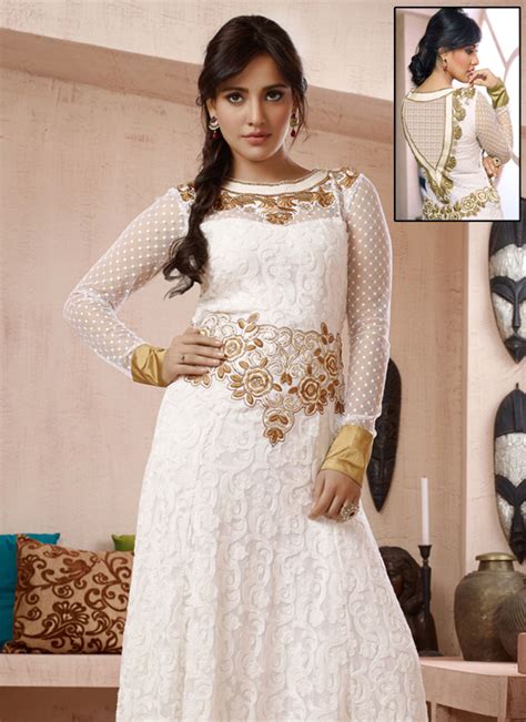 Buy Neha Sharma White Anarkali Suit Embroidered Anarkali Suit Online