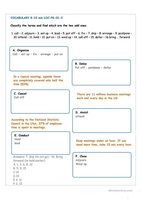 business english  phrases  leading  meeting worksheet