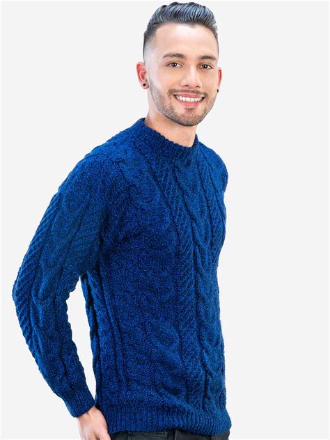 Inti Alpaca Irish Aran Sweater For Men Hand Cable Knitted Crewneck