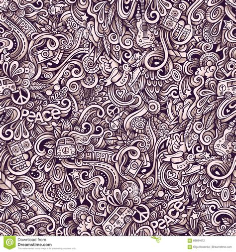 Graphic Hippie Hand Drawn Artistic Doodles Seamless Pattern Mon Stock