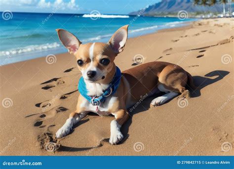 Chihuahua On Hawaiian Beach Ai Generated Stock Illustration