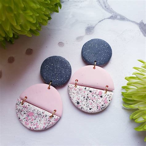 Circle Dangle Clay Earring Round Statement Earrings Gray And Etsy Diy