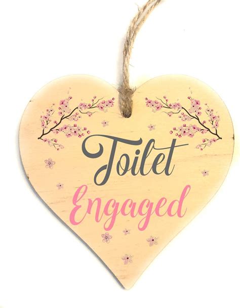Engaged Vacant Toilet Door Sign Double Sided Wooden Heart Shaped