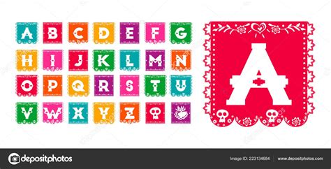 Alphabet Typografie Set Mexikanischen Stil Traditionelle Papierfahne