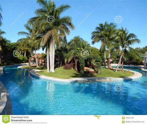 Pool Landscape At A Caribbean Tropical Resort Stock Photo