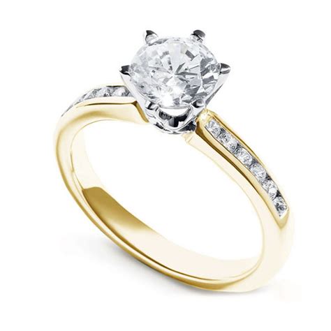 Tiffany Style 6 Claw Solitaire Diamond Shoulders