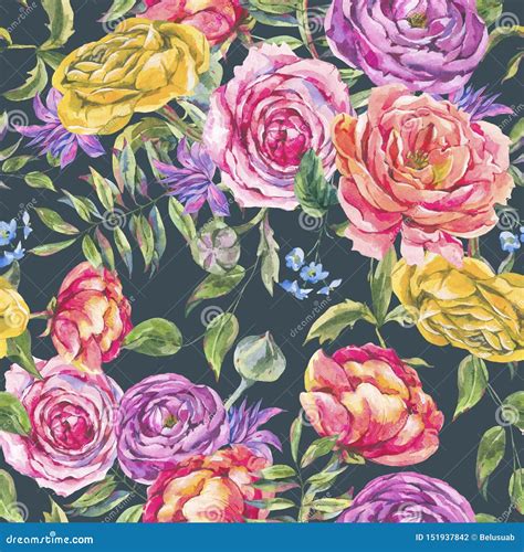Roses Watercolor Vintage Seamless Pattern Floral Digital Paper