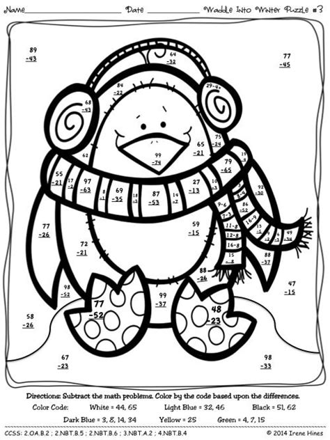 1st grade math coloring squared would like for you to enjoy free 1st grade math pages for you to download. Math ~ Waddle Into Winter ~ Penguin Math Printables Color By The Code Puzzles | Penguin math ...