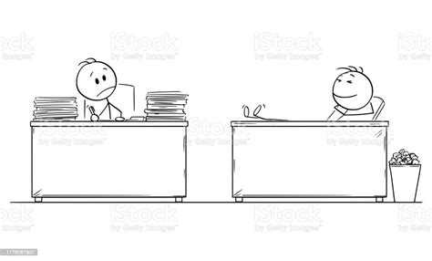 Vector Cartoon Illustration Of Hard Working Office Worker Or
