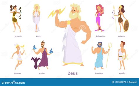 Greek Gods Ancient Religion Greece History Zeus Athena Poseidon Character Stock Vector