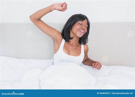 Pretty Brunette Woman Wake Up In Her Bed Stock Image Image Of Adult Bedroom 56484993