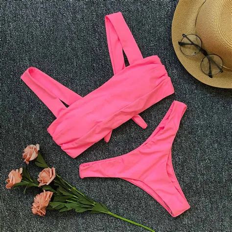 Pink Bikini Set 2018 Sexy Swimwear Women Low Waist Swimsuit Swimming Suits For Women Biquini
