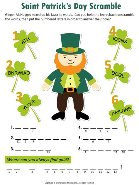 Saint patrick is the patron saint of this country. Saint Patrick's Day Word Scramble