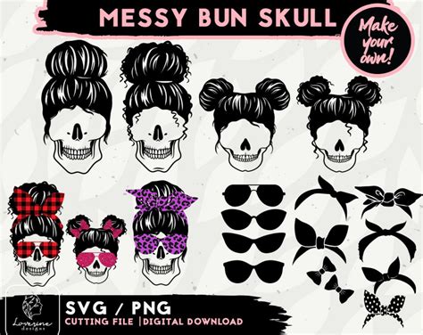 Messy Bun Skull Svg Bundle Mom Life Kid Life Svg Mom Kid Etsy