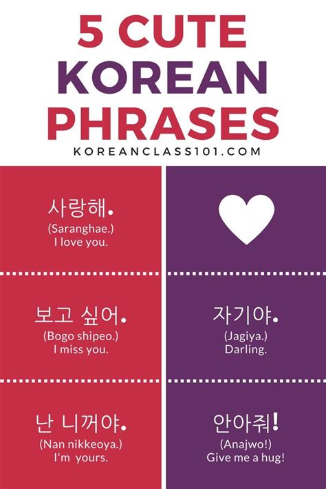 Love Phrases ️ Easy Korean Words Korean Words Learning Korean Phrases