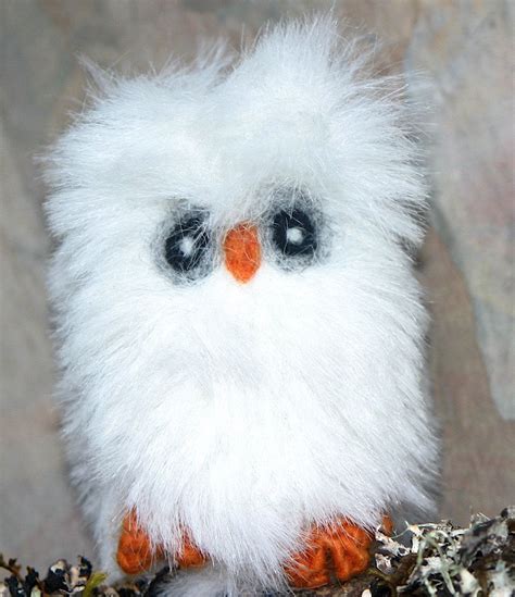 Plush Baby Owl Eco Friendly Toy Snow White Faux Fur Friend Woolcrazy