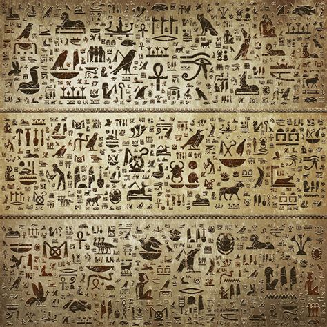 Ancient Egyptian Hieroglyphs Vintage And Gold Digital Art By