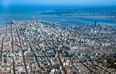 Aerial View High Angle View Of Montevideo City Uruguay High Res Stock
