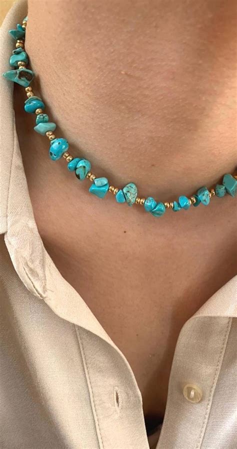 Turquoise Choker Necklace Layered Beaded Choker Boho Bead Etsy