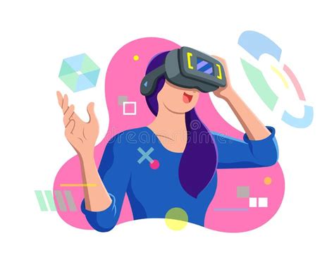 Flat Style Woman Wearing Virtual Reality Glasses Cartoon Illustration Stock Vector