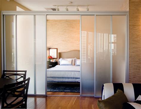 Frosted Glass Interior Sliding Room Divider Modern Studio Apartment