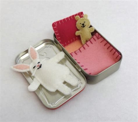 White Wee Bunny In Altoids Tin House With Pink By Earthymamagoods