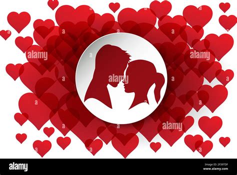 Vector Illustration Lovers Silhouette Of Man And Woman With Heart