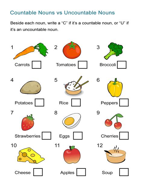 Countable And Uncountable Noun Worksheets F