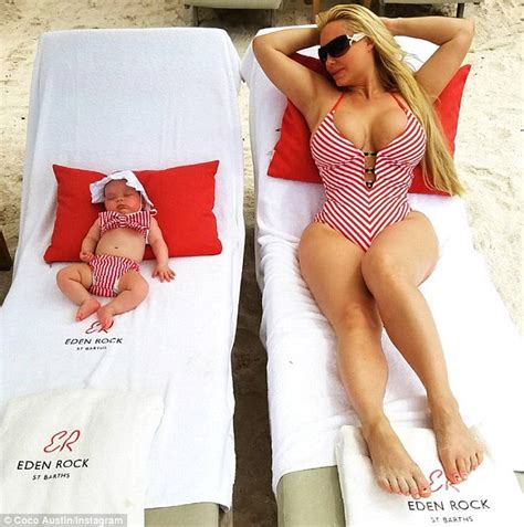 Coco Austin And Daughter Chanel Wear Matching Striped Swimsuits On Pool Playdate Daily Mail Online