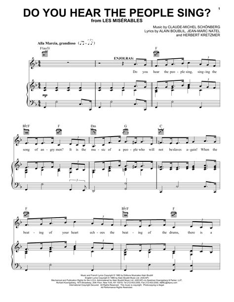 Do You Hear The People Sing Sheet Music By Alain Boublil Piano Vocal And Guitar Right Hand