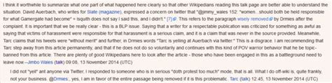 Wikipedia Jimmy Wales Ask Tarc To Stop Editing The Gg Wikipedia