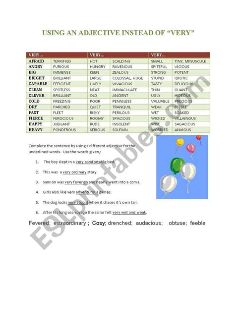Adjectives For ´very´ Esl Worksheet By Chardo