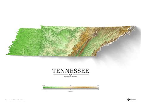 Tennessee Elevation Map With Exaggerated Shaded Relief Rtennessee