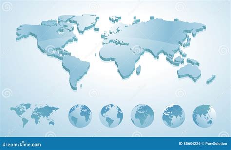 3d World Map Illustration With Earth Globes Showing All Continents